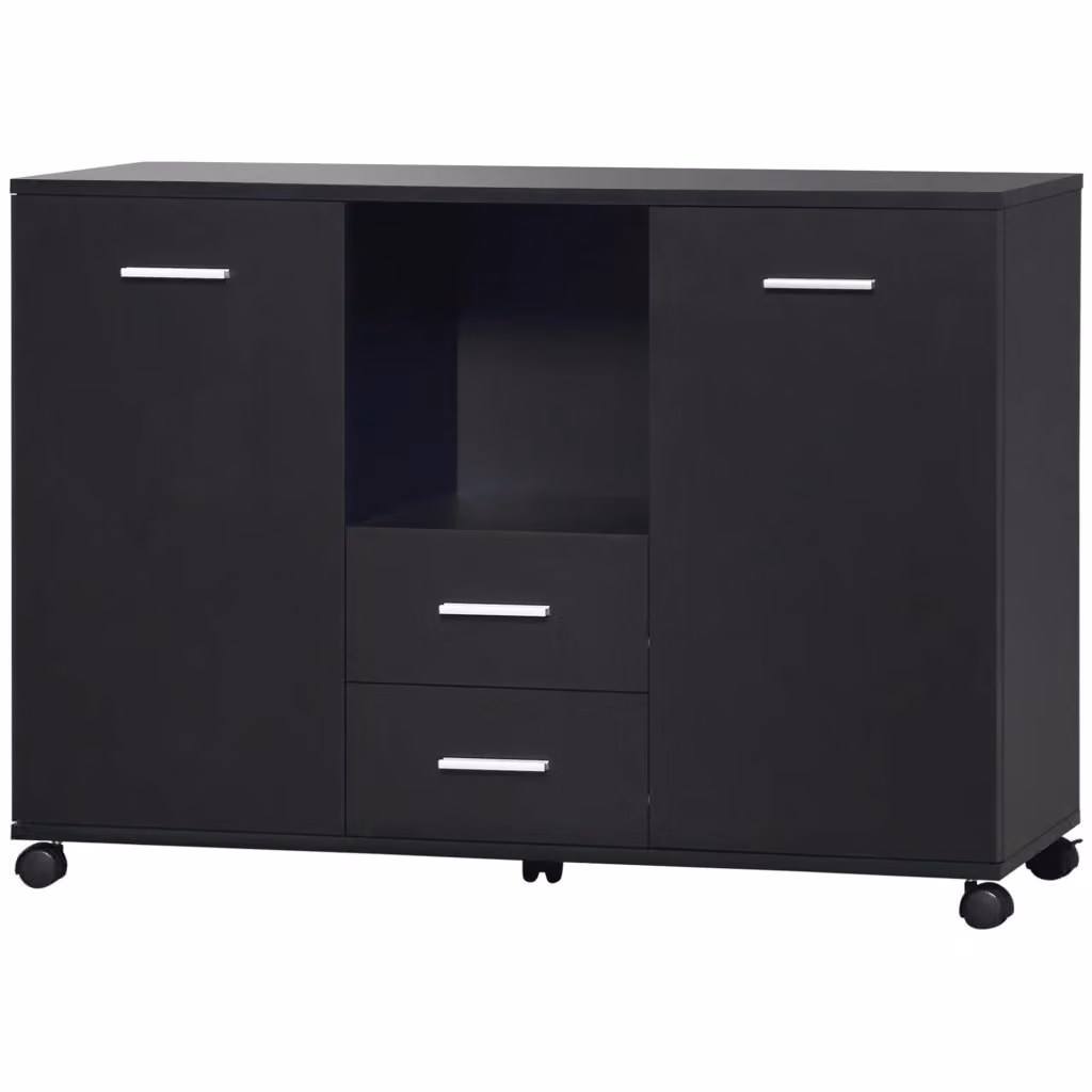 Armadietto Multifunzionale per Ufficio e Stampanti in Legno Nero con Ruote L: 100 cm, P: 40 cm, H: 71 cm – 2