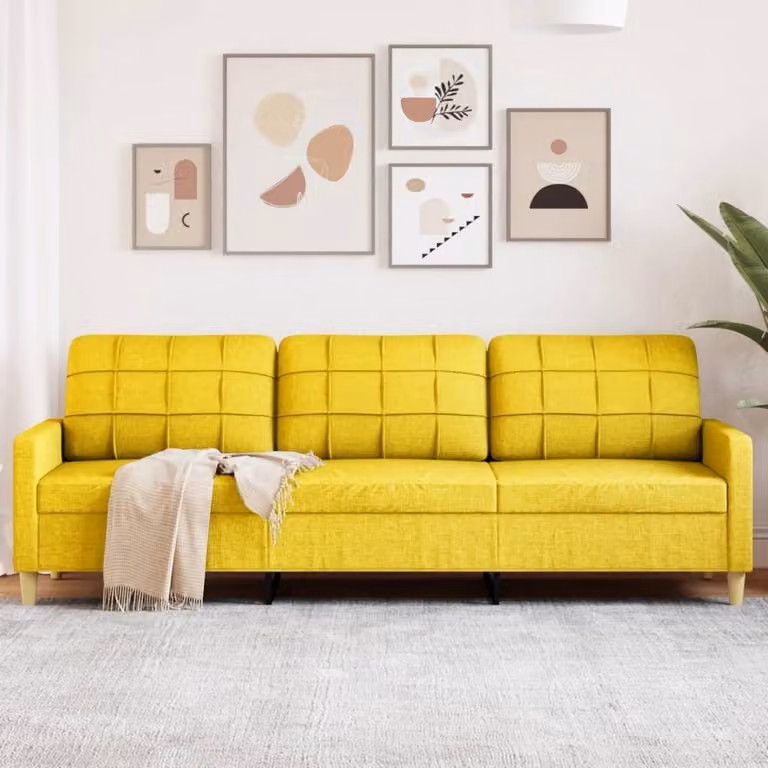 Divano Maison Exclusive, tre posti, colore giallo chiaro, 210 cm, rivestito in tessuto