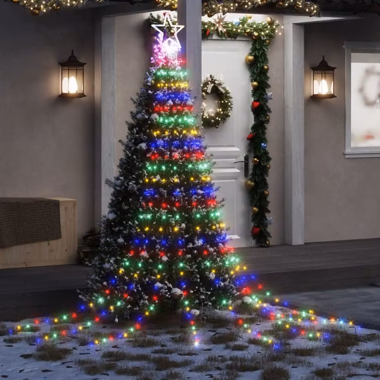 vidaXL Illuminazione per Albero di Natale con 320 LED Multicolore e Decorazione a Stella, Lunghezza: 375 cm