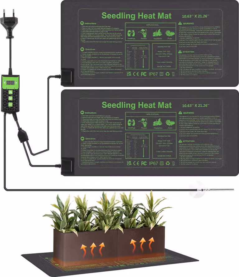 Ikodm, set di 2 stuoie riscaldanti da 55 x 27 cm, ciascuna da 27 W, con termostato, regolazione da 5 a 45 °C e funzione timer