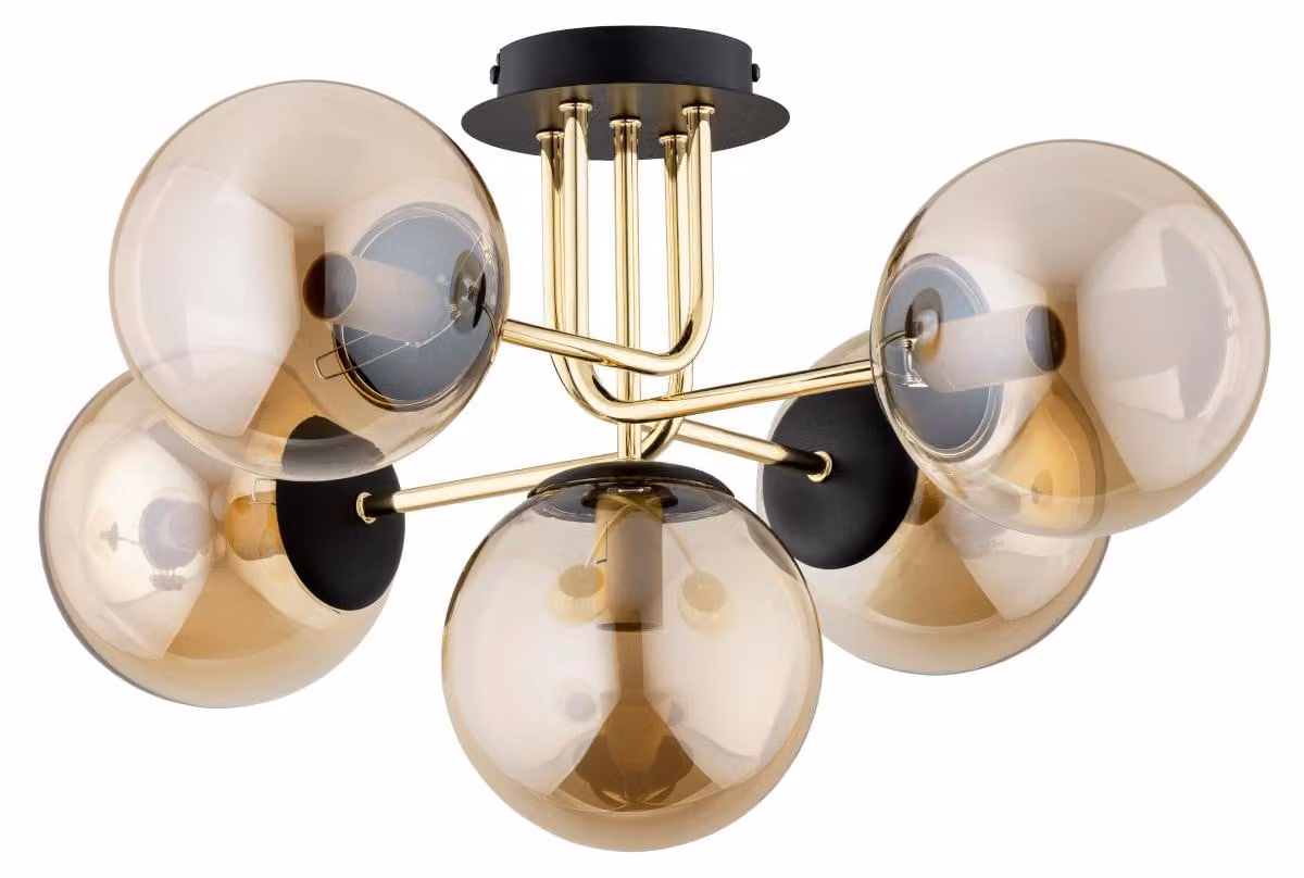 Lampada da soffitto BOSS oro-nera 5xE14x10W in vetro, dimensioni: 33x65x65 cm, IP20, Alfa