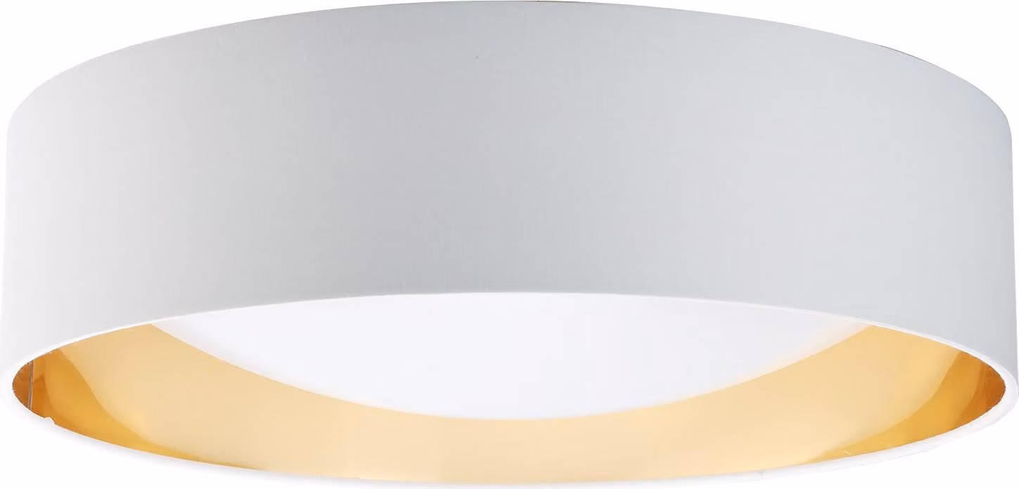 Plafoniera LED rotonda Ø40cm 30W - Paralume in tessuto bianco con riflettore interno specchiato oro - Luce selezionabile 3000K/4000K/6000K