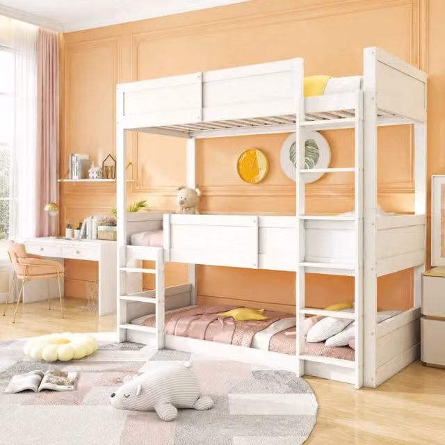 Letto a castello per bambini REDOM in legno e MDF bianco L/P/H: 200 x 90 x 191 cm