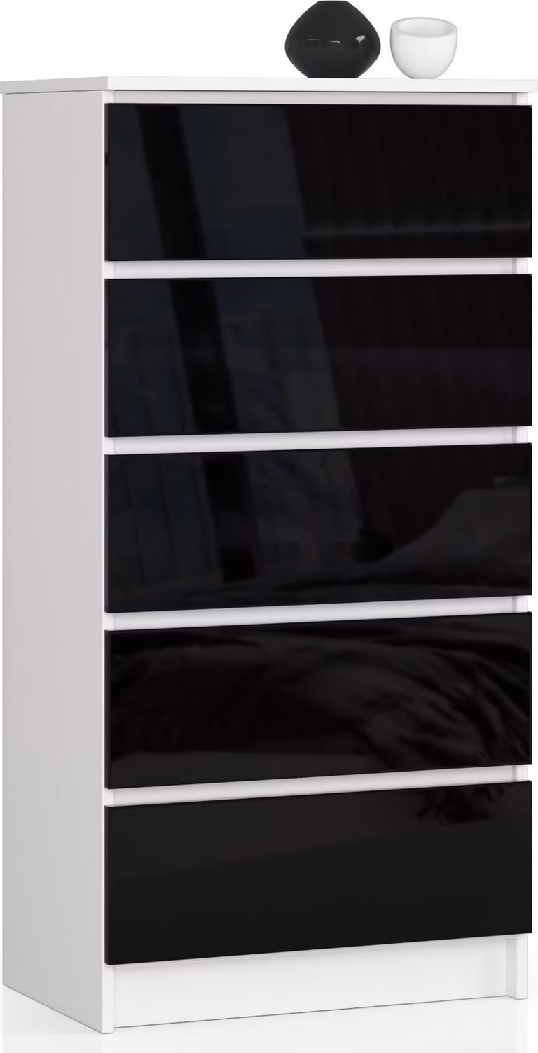Akord Credenza 5 Cassetti Bianco/Nero Lucido 60X40X121 Cm