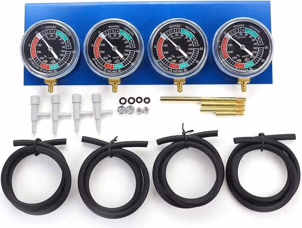 Sincronizzatore per carburatori di moto - Set di manometri a vuoto - Per motori a 4 cilindri - Sincronizzazione a 4 vie - Analogico - Blu
