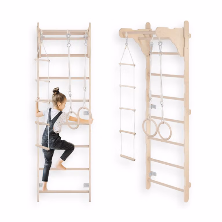 Scala da ginnastica per bambini (210 cm), Scala da allenamento a muro, Scala di corda per bambini, Parco giochi in legno per la casa