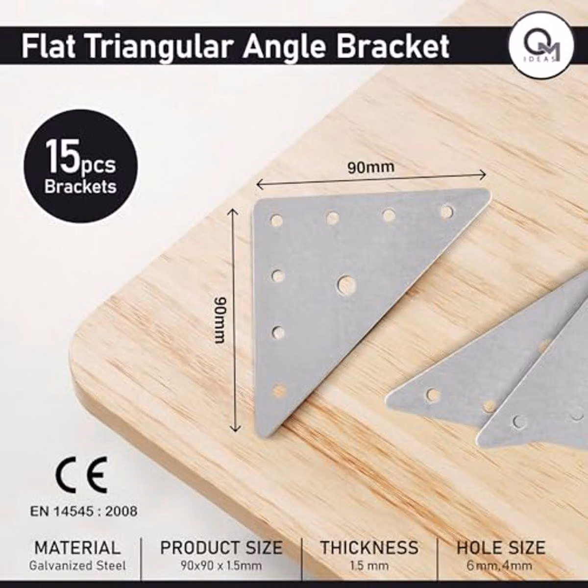 Elementi di collegamento triangolari, 90 x 90 mm - confezione da 15 pezzi