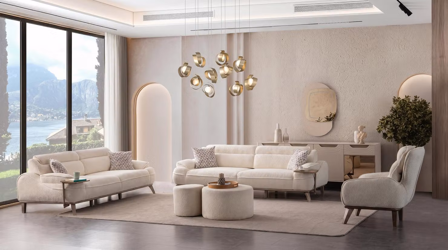 Couchgarnitur Moderner Stil Designermodell Beige Elegante Wohnzimmer