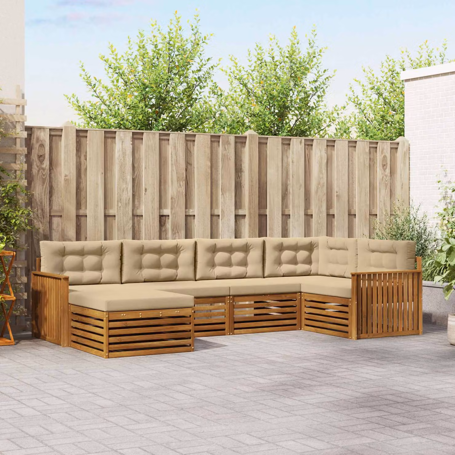Set di divani da esterno vidaXL 6 pz in legno di acacia con cuscini, colore beige e marrone