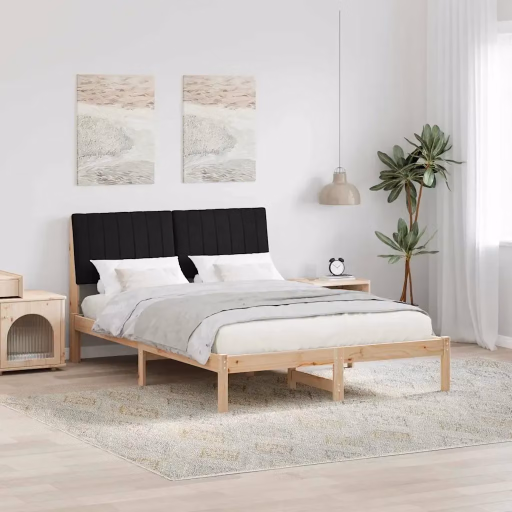Letto matrimoniale moderno in pino massello non trattato marrone e nero L/P/H: 140.5 x 200 x 207 cm – 2