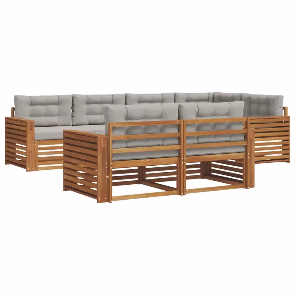 Set di divani da esterno a L vidaXL in legno di acacia con cuscini grigi – 2