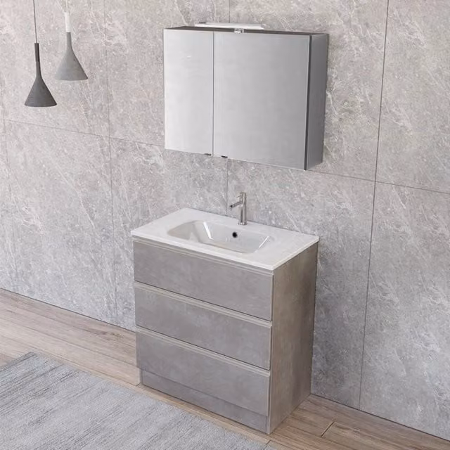 Mobile bagno Master grigio con specchiera a LED e lavabo, L: 80 cm, P: 45 cm, H: 87 cm – 1