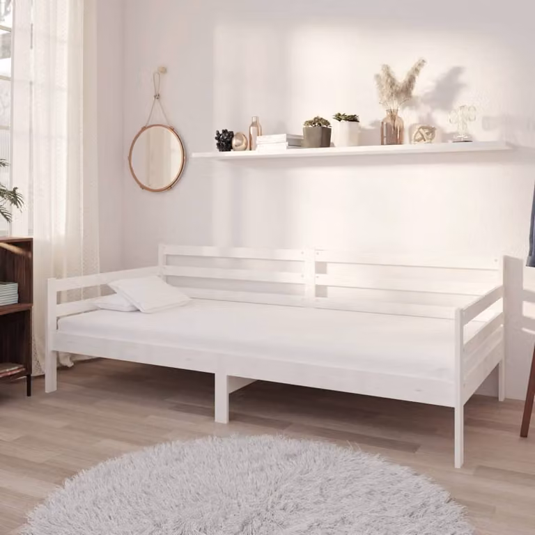 The Living Store Letto da giorno con materasso 90x200 cm in legno di pino massiccio bianco