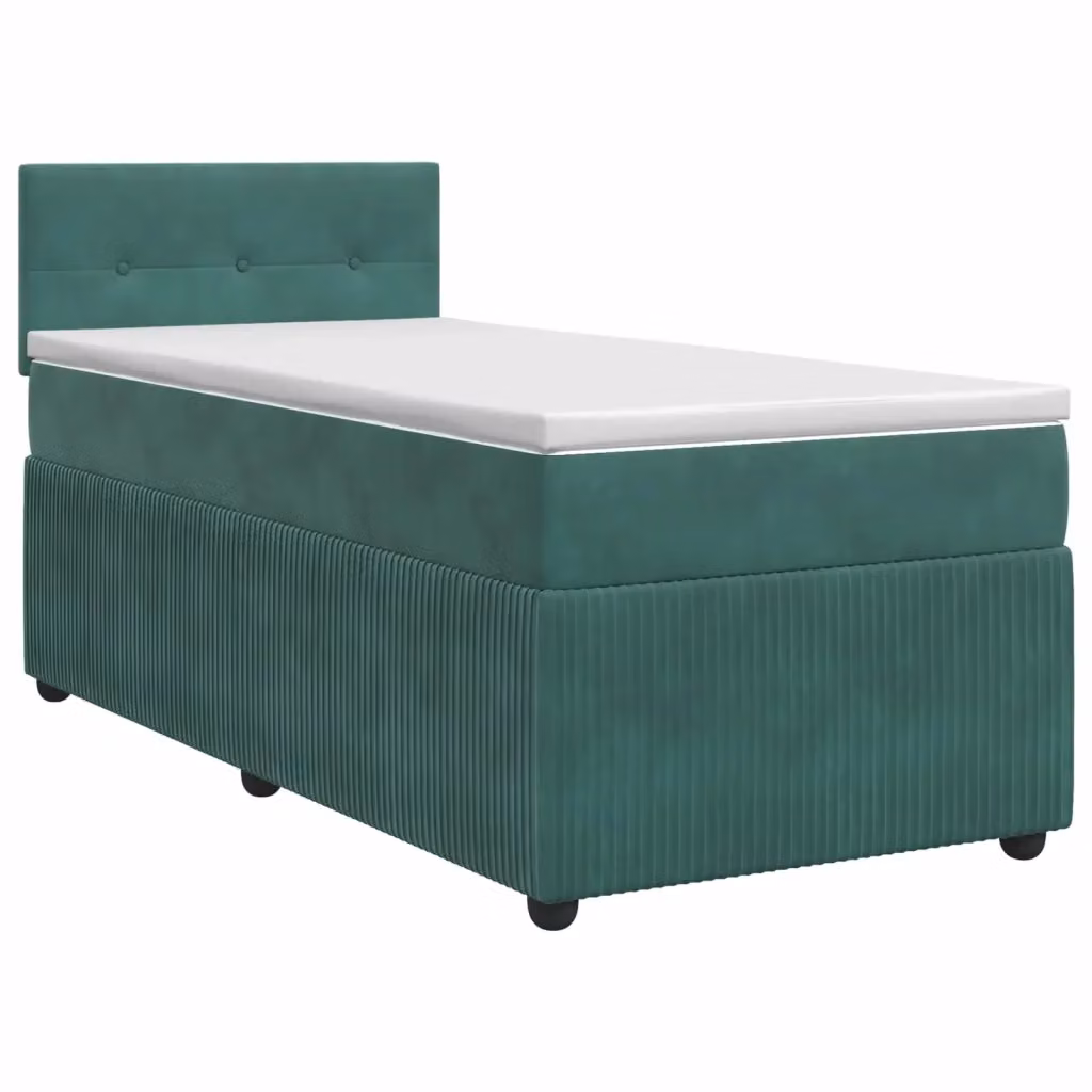 Letto box spring con materasso ibrido vidaXL in velluto verde scuro e bianco, L/P: 190 x 90 cm – 2