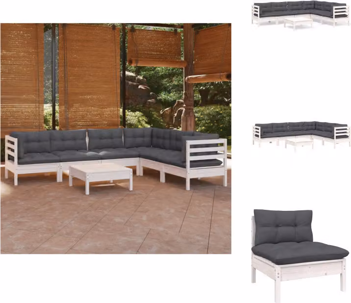vidaXL set da salotto da giardino 7 pezzi con cuscini in legno di pino massiccio bianco - Set di mobili da giardino