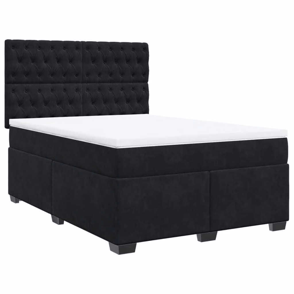 Giroletto a Molle con Materasso Nero 140x200 cm in Velluto