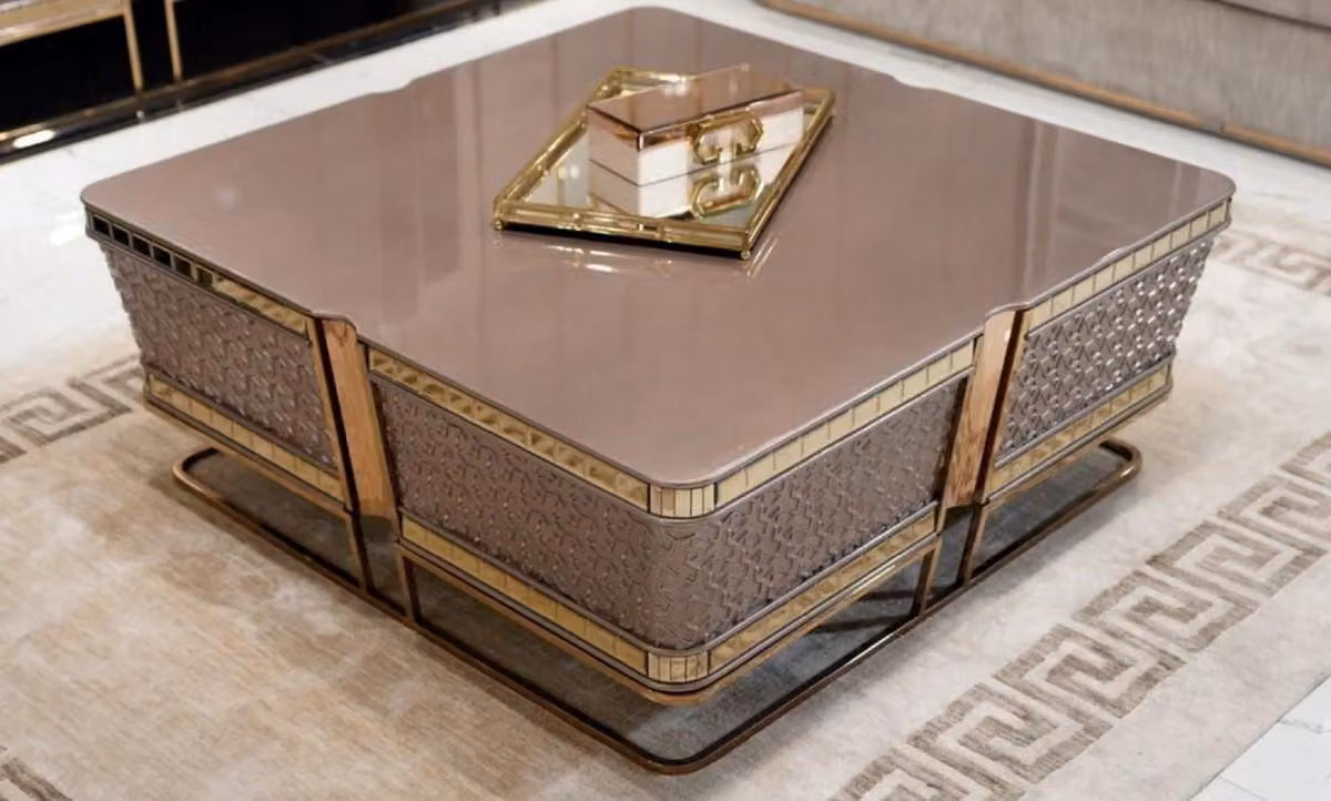 Casa Padrino Tavolino Grigio / Oro - Tavolo da salotto in legno massello - Mobili da salotto - Mobili - Collezione