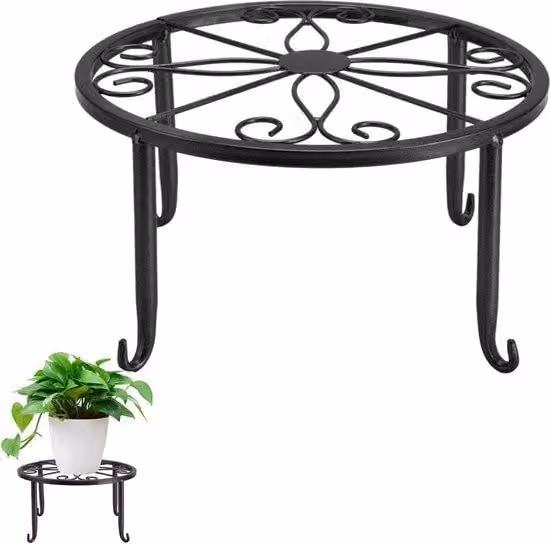 Portavasi in ferro per interni ed esterni - Portavasi basso per vasi da fiori - Decorazione per balconi - Accessorio per il soggiorno - Metallo - Nero S.
