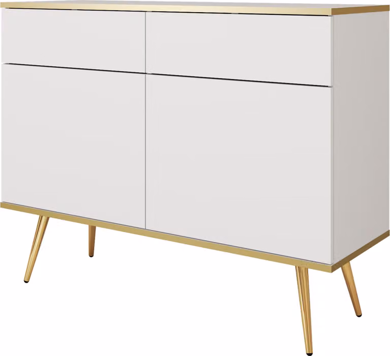 Masseno cassettiera VENEZIA 107 cm Credenza con 2 cassetti e 2 ante per soggiorno Camera da letto moderna 107x39x85 cm Bianco / Bianco