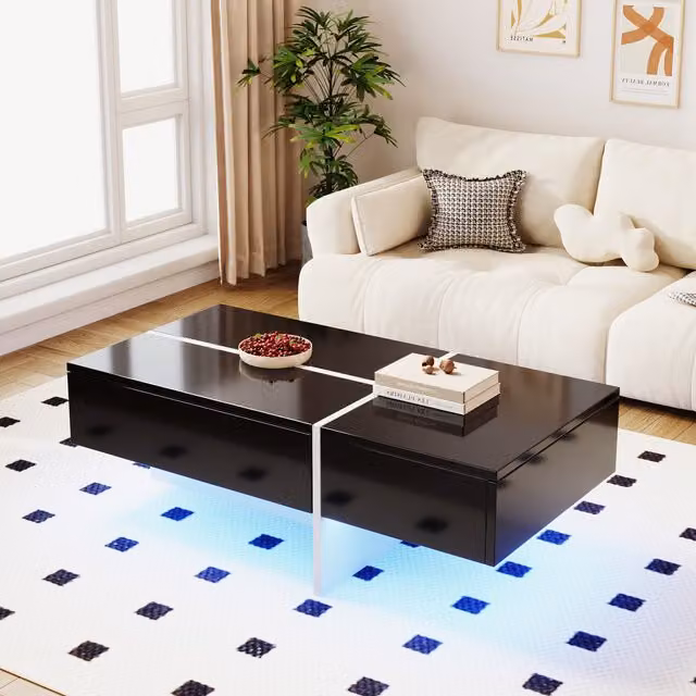 Tavolino da salotto moderno Aosom con illuminazione LED controllabile tramite app, finitura lucida, bianco e nero