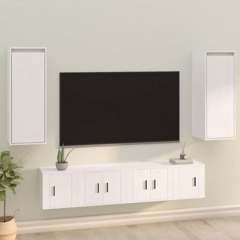 Set di 2 pensili vidaXL in legno massello di pino bianco opaco, montaggio a parete, L/P/H: 30 x 30 x 80 cm