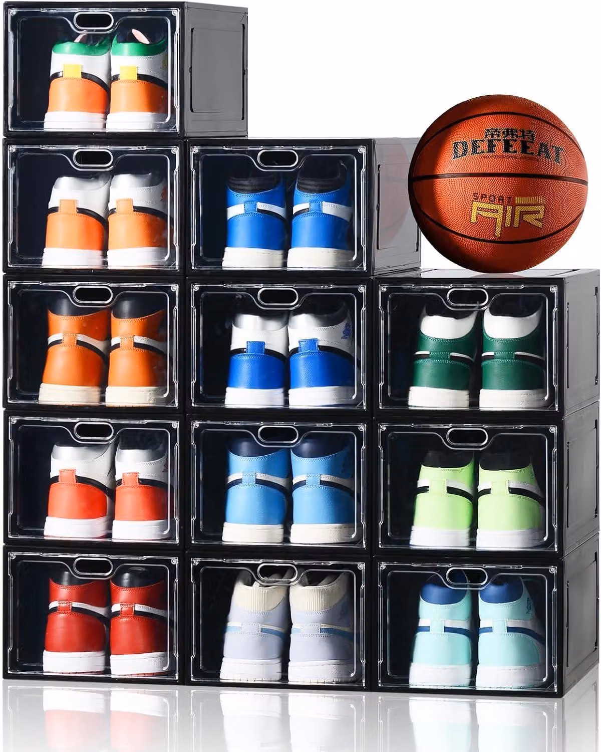 Scatole per scarpe, confezione da 12 pezzi, grandi, trasparenti, con porta magnetica, adatte per scarpe da ginnastica fino alla taglia 45, colore nero, per