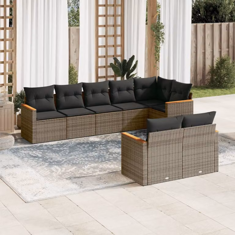 Set Divano da Giardino vidaXL 8 pz in Polyrattan Grigio con Cuscini e Rivestimenti Rimovibili