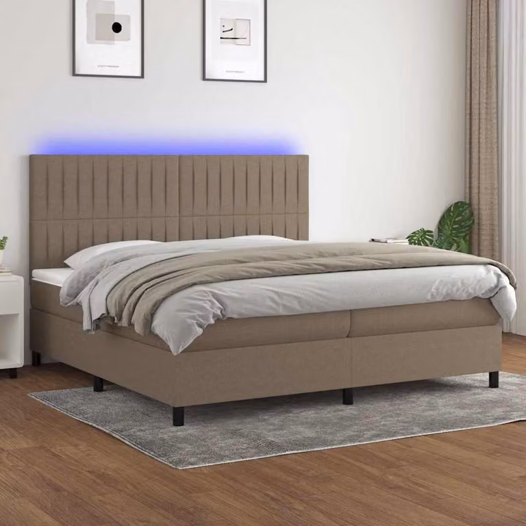 Letto a molle vidaXL con materasso e illuminazione LED, colore tortora, L/P/H: 200 x 200 x 30 cm