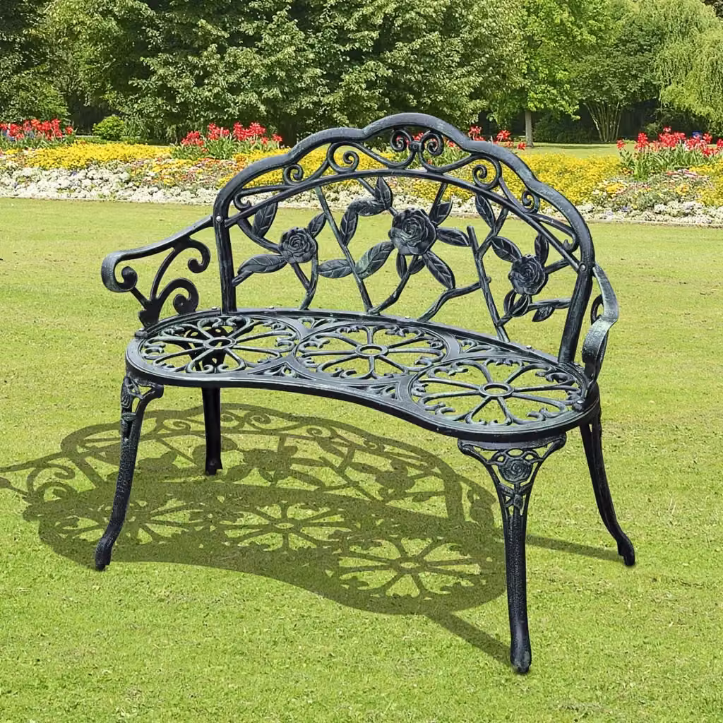 Panca da esterno moderna Komhtom in alluminio verde matt per giardino balcone e terrazzo – 2