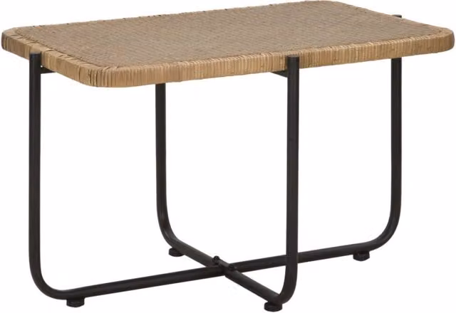 Tavolino da caffe' Cebu in rattan e ferro nero — 75x55x46,5 cm