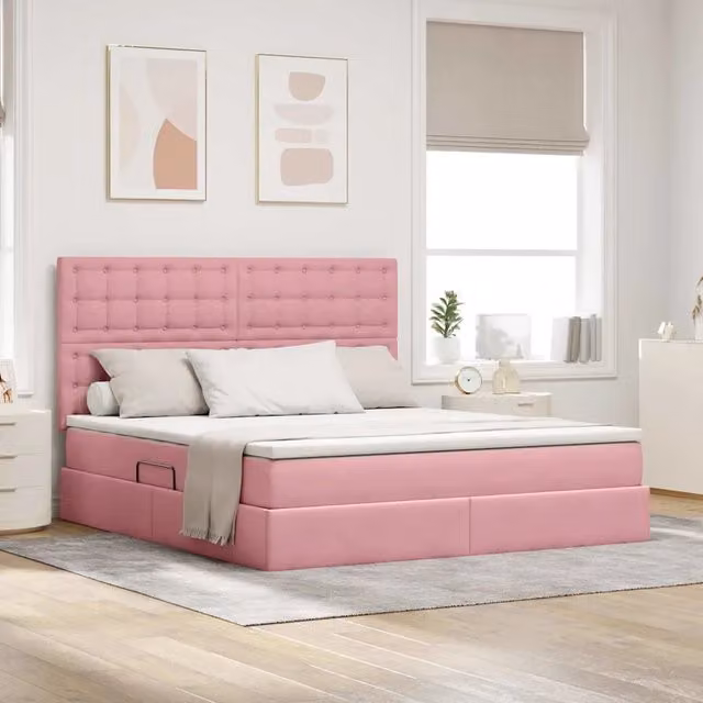 Letto con contenitore e illuminazione LED vidaXL in velluto rosa L 180 cm x P 200 cm x H 204 cm
