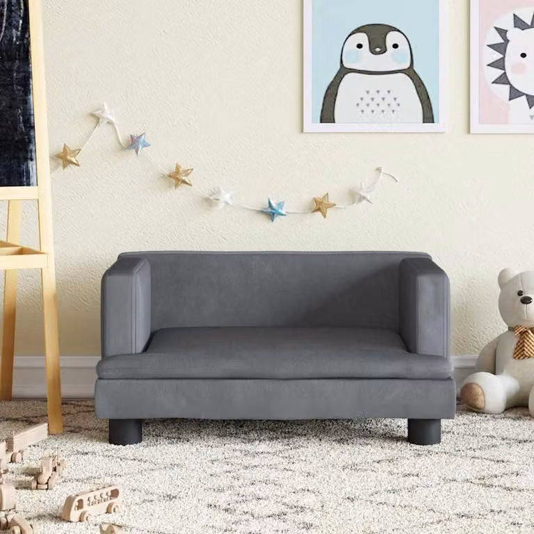 vidaXL Divano per Bambini in Velluto Grigio L: 60 cm, P: 40 cm, H: 30 cm