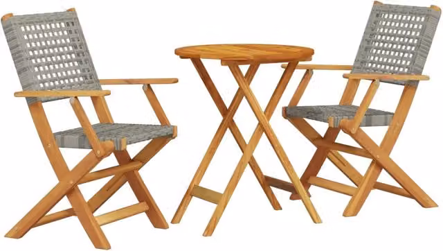 Set da Bistrot 3 pz | Set Salotto da Giardino Grigio in Polyrattan e Legno Massello