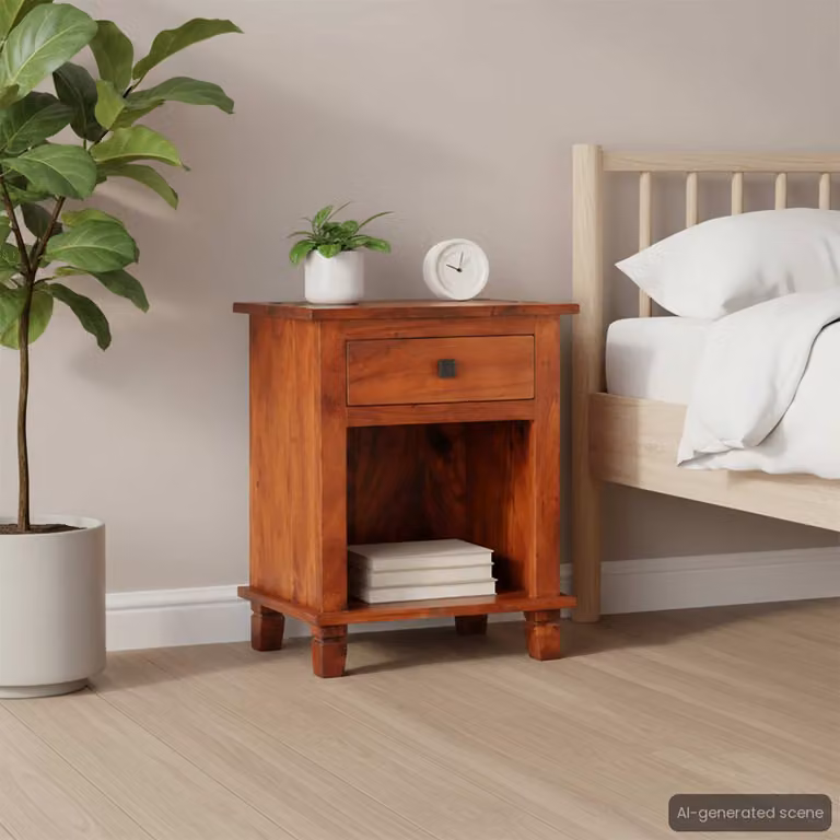 Comodino vidaXL in legno massello di acacia marrone stile rustico L 40 cm, P 30 cm, H 50 cm