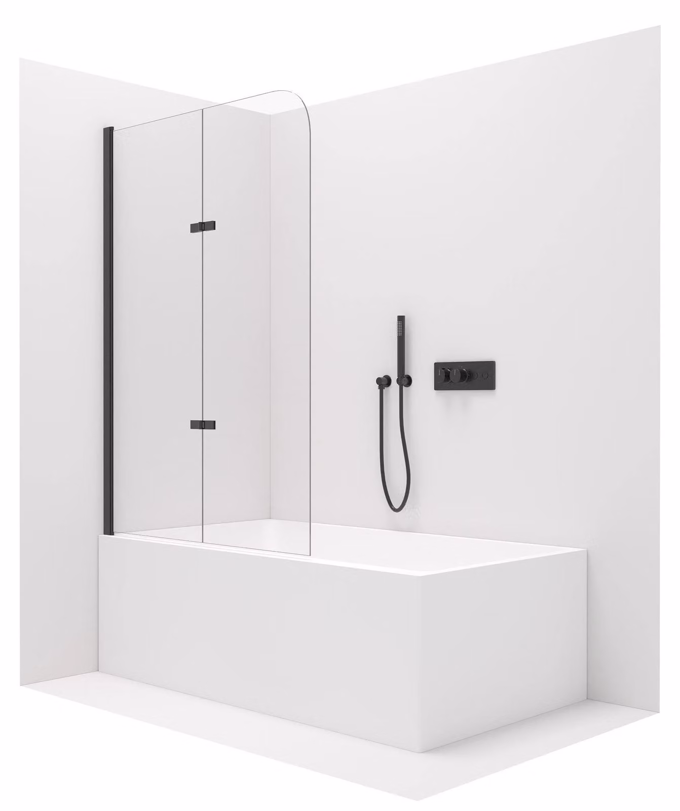 CERANO - Parete per vasca da bagno a due ante Vasca - nero opaco, vetro trasparente - 120x140 cm - girevole/ribaltabile