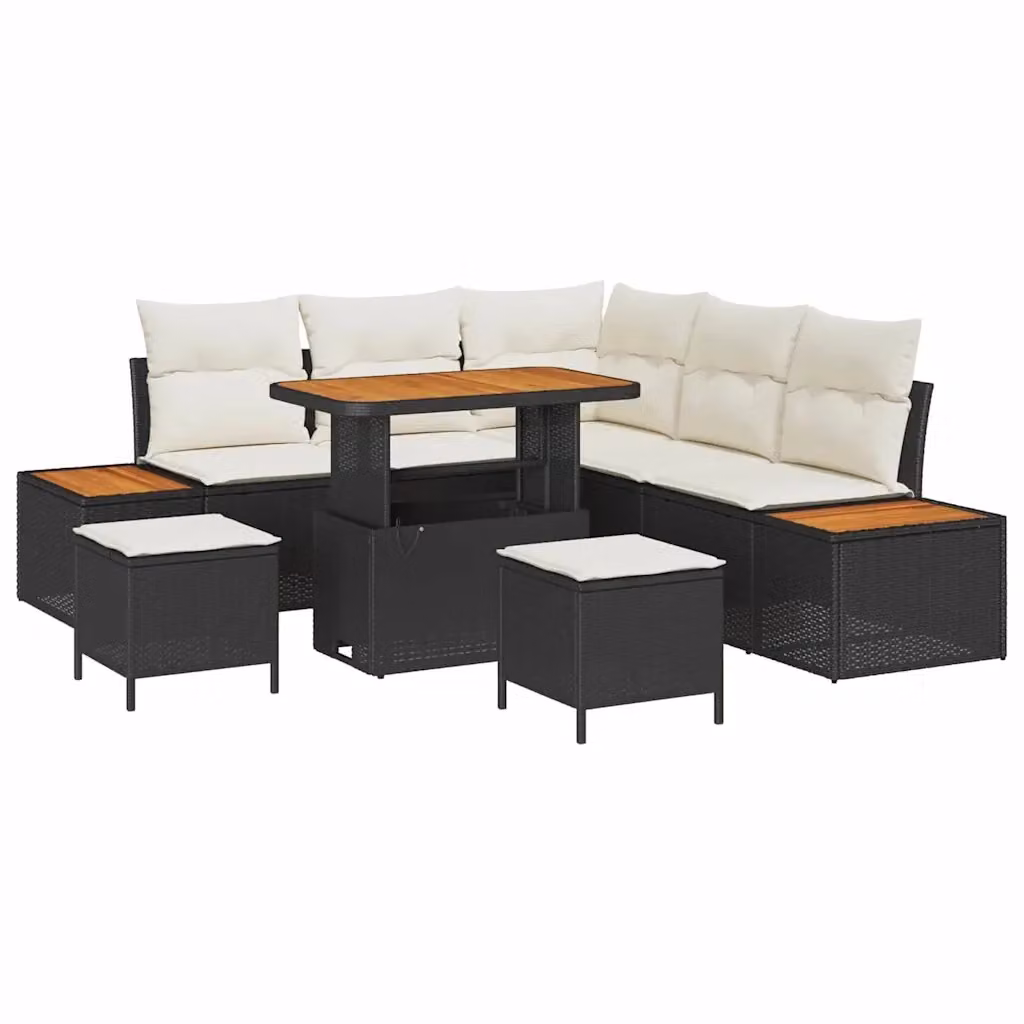 Set Divano da Giardino 8 Pezzi vidaXL in Polyrattan Nero e Beige con Cuscini e Tavolino – 2