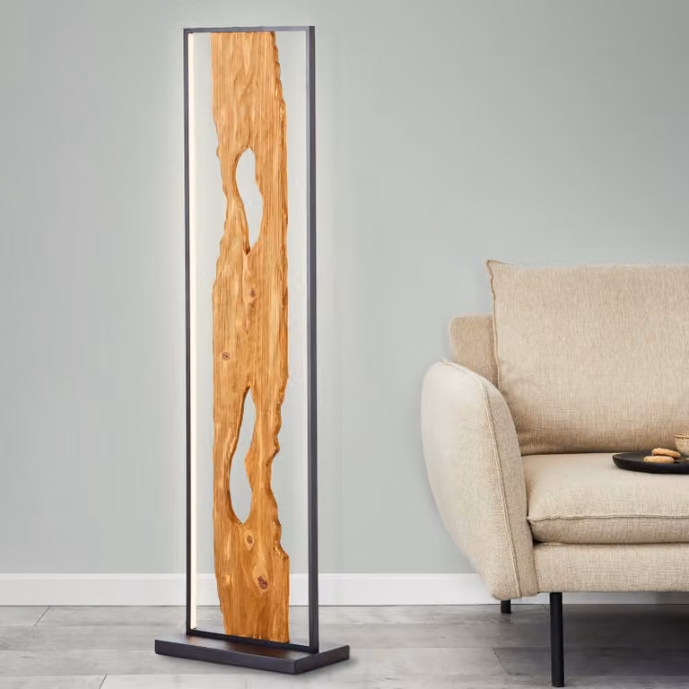 BRILLANTE lampada da terra minimalista a LED CHAUMONT| lampada da tavolo alta nera con dettagli in legno | 20W 2300 lumen 3000 Kelvin| alluminio/legno