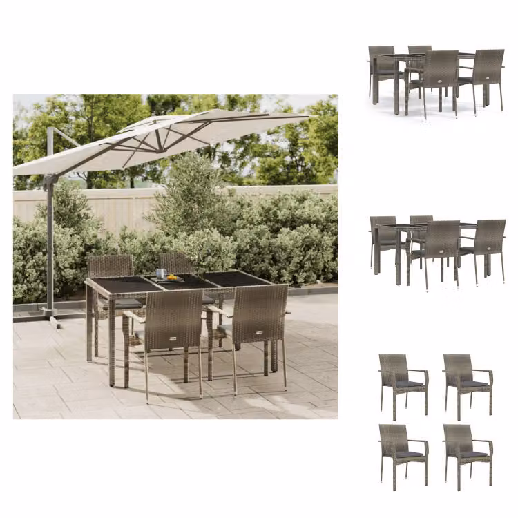 vidaXL Set da pranzo da giardino 5 pezzi con cuscini in poly rattan grigio - Set di mobili da giardino
