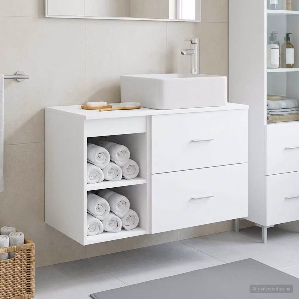 Set di mobili per il bagno moderno vidaXL composto da mobile lavabo e pensile a muro in MDF bianco opaco