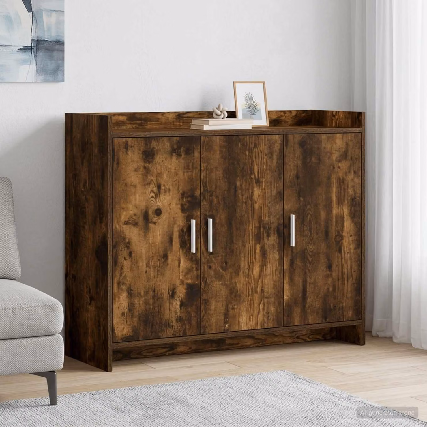 Credenza moderna vidaXL in legno Rovere Fumo, L 98,5 x P 33 x H 80 cm