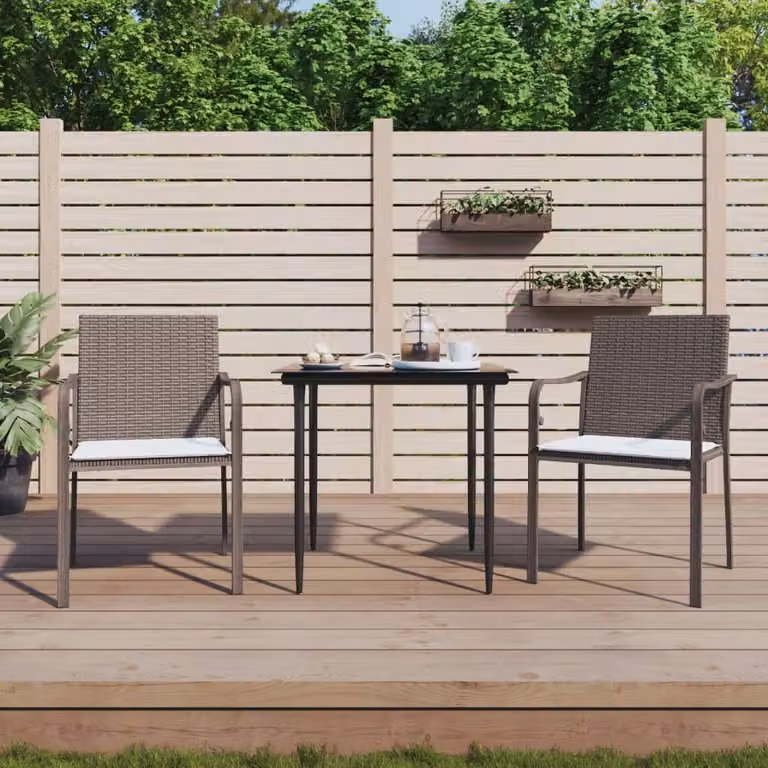 The Living Store Set da pranzo da giardino in 3 pezzi con cuscini in poly rattan e acciaio