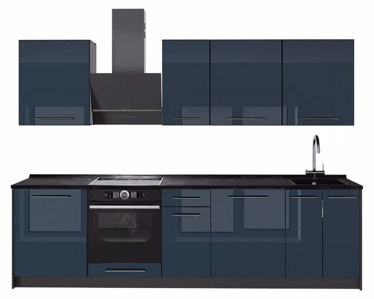 Cucina componibile Vicco Fame-Line Blu scuro lucido/Antracite 280 cm, PL Antracite, Model 64169