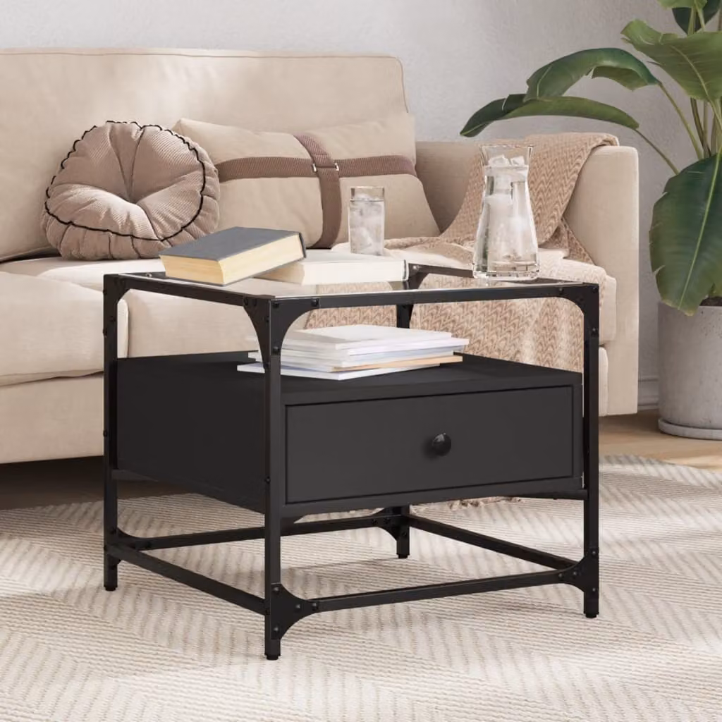 Maison Exclusive - Tavolino con piano in vetro, nero, 50x50x45 cm, struttura in acciaio