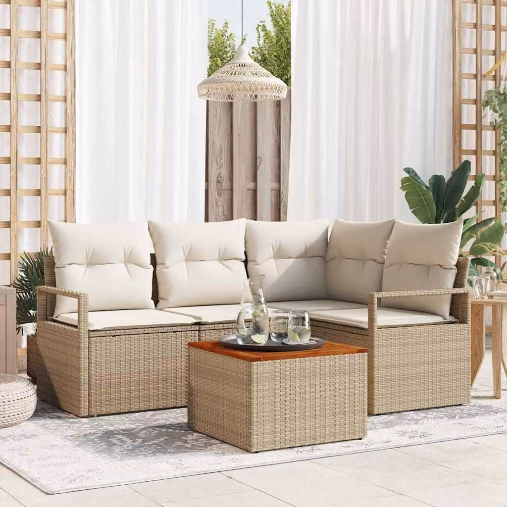 Maison Exclusive - Set Divano da Giardino con cuscino 5 pcs Beige Poly Rattan