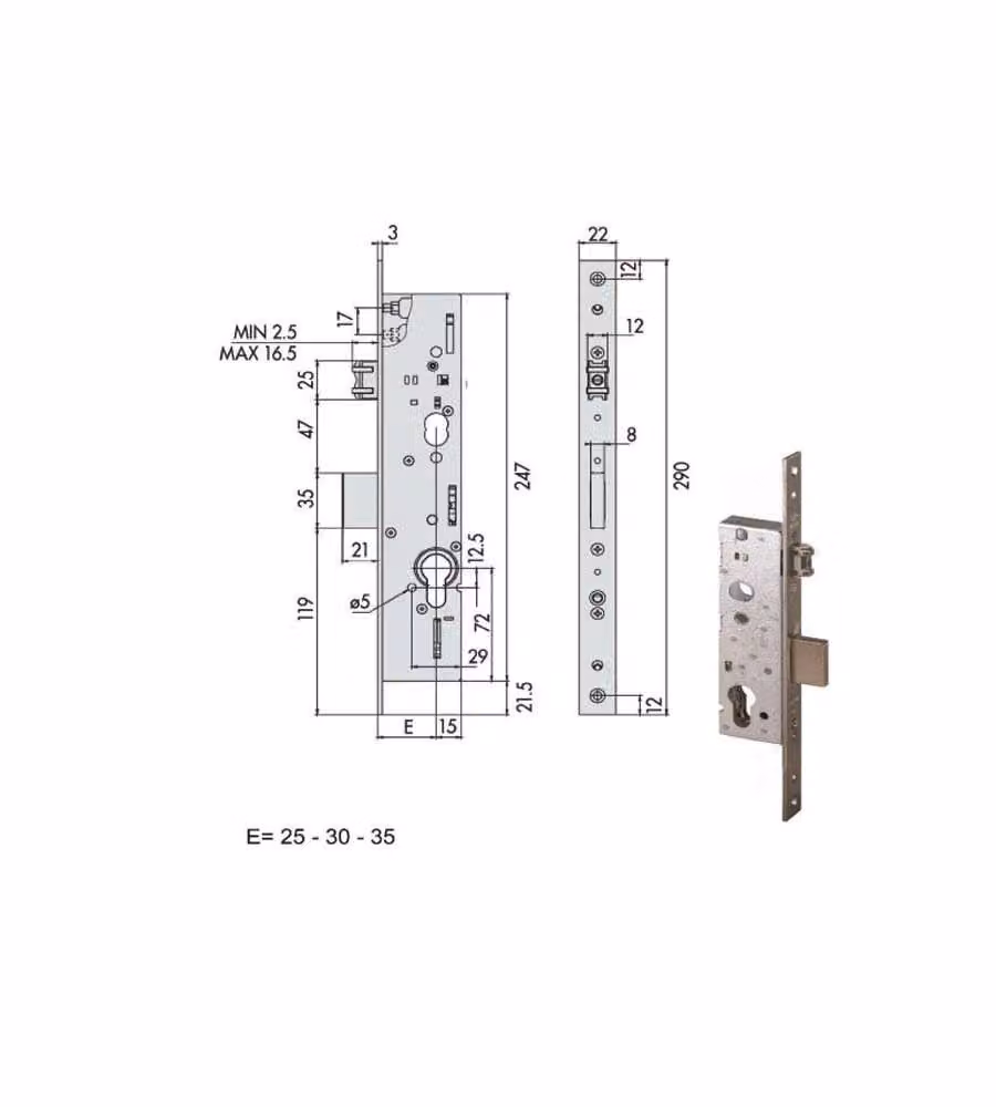 Serratura Infilare Montanti per Alluminio 49250-25-0 Cisa