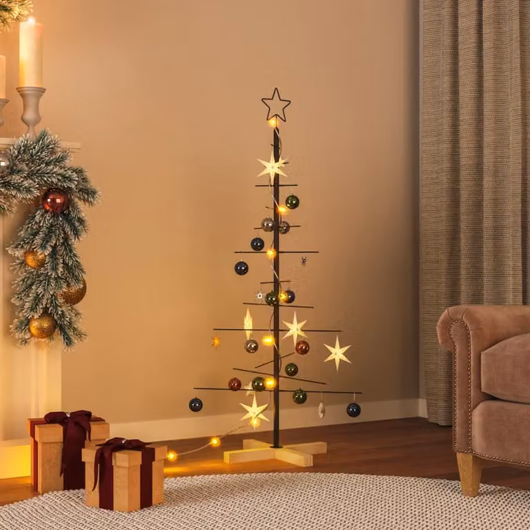 Maison Exclusive - Albero di Natale in metallo con base in legno, colore nero, altezza 120 cm
