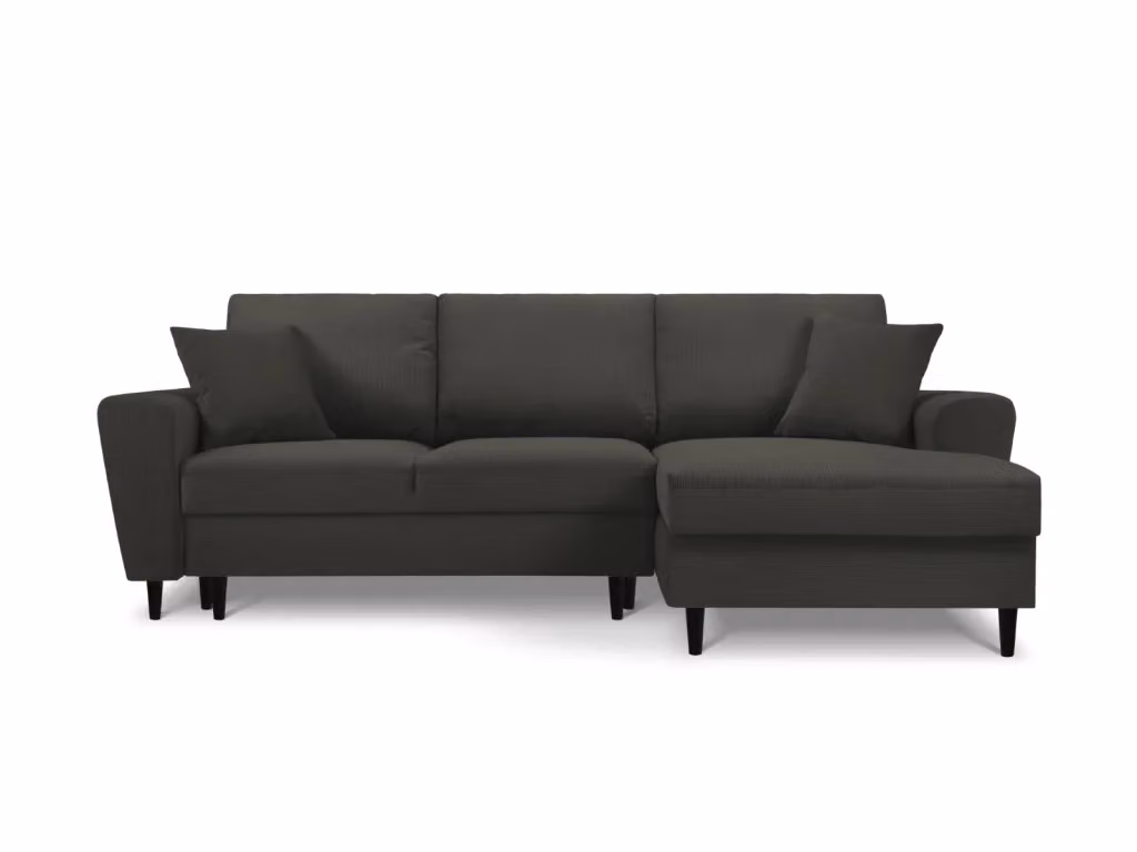 Divano angolare convertibile con contenitore Kyoto di Cosmopolitan Design, modello a 4 posti in velluto a coste nero, lato destro, L: 241 cm, P: 114,6 cm, H: 88 cm – 2
