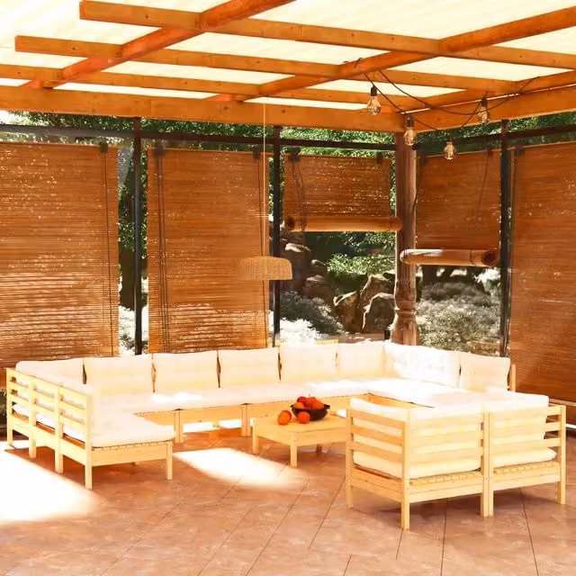 Set Salotto da Giardino vidaXL in Legno di Pino con Cuscini Beige 13pz