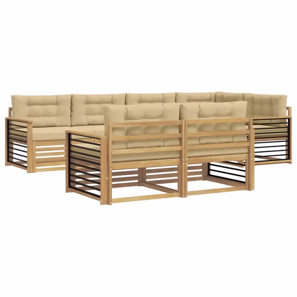Set di divani da esterno vidaXL a forma di L composto da 7 pezzi in legno di acacia con cuscini in bianco e beige – 2