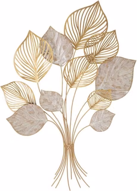 Pannello da parete Felix Vikasa Home in metallo dorato e beige con decorazione floreale traforata